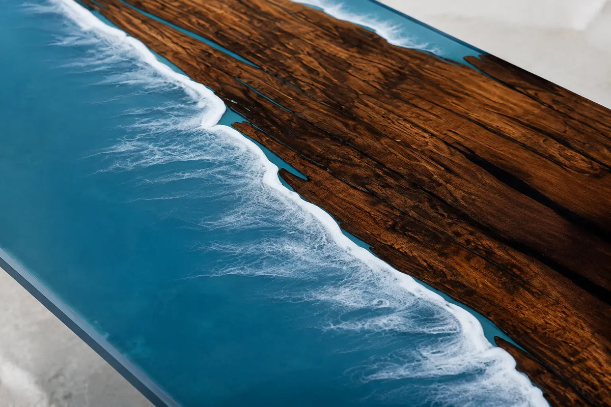 Azure Coast Ocean Blue & White Surf Epoxy Walnut Dining Table DT33