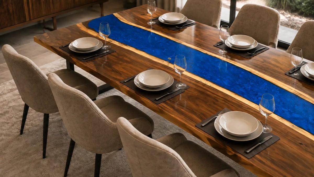 Cobalt Passage Cobalt Blue Epoxy River Walnut Dining Table DT35