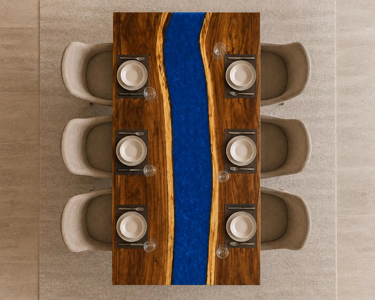 Cobalt Passage Cobalt Blue Epoxy River Walnut Dining Table DT35