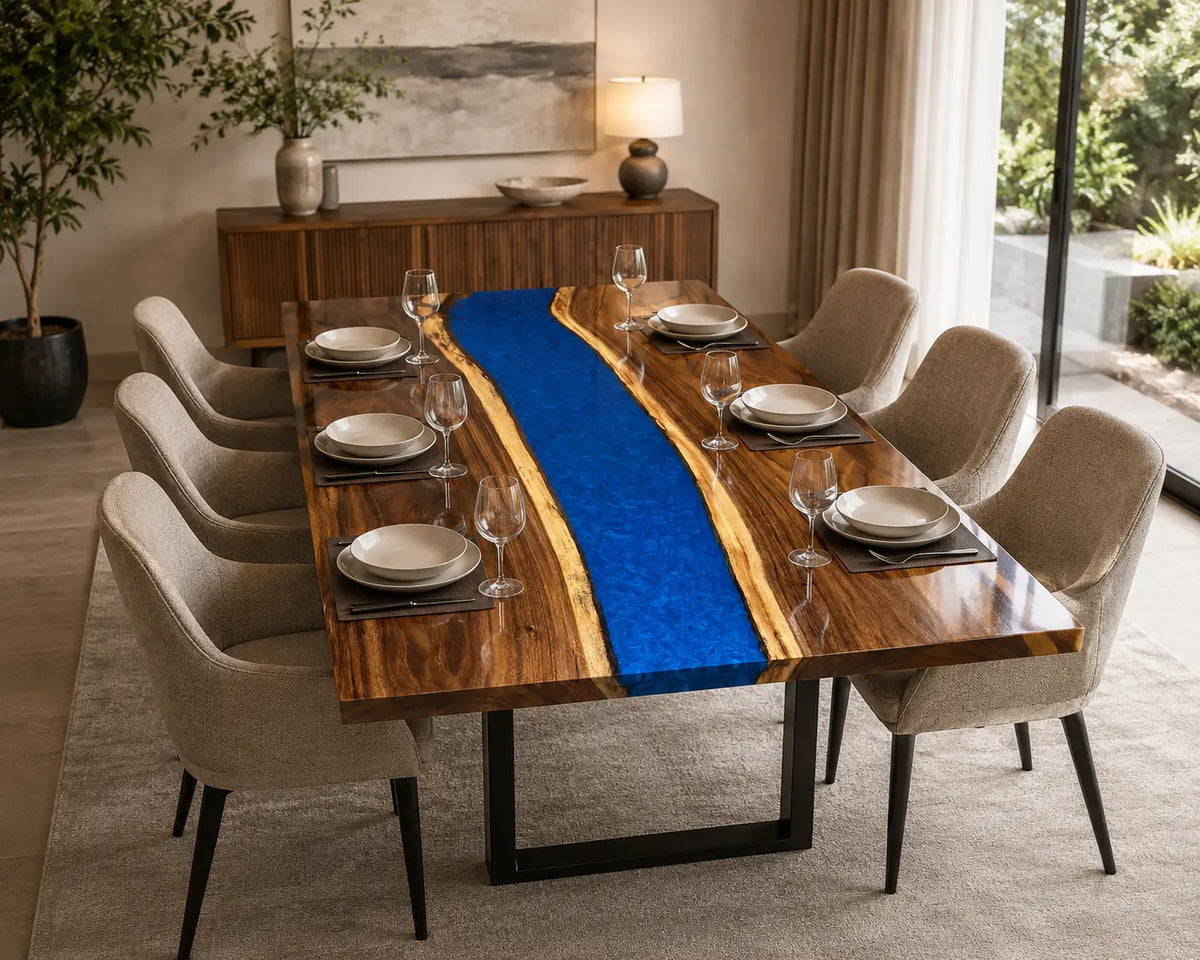 Cobalt Passage Cobalt Blue Epoxy River Walnut Dining Table DT35