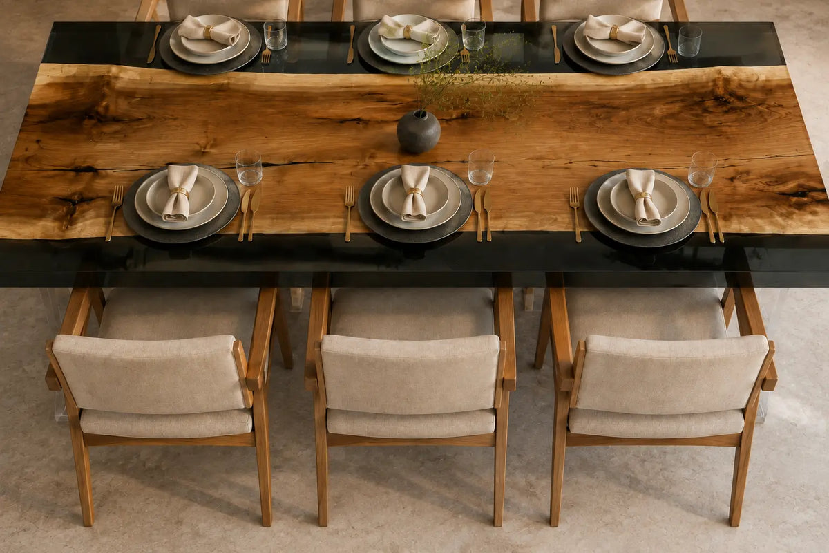 Shadow Margins Smoky Black Transparent Epoxy Walnut Dining Table DT37