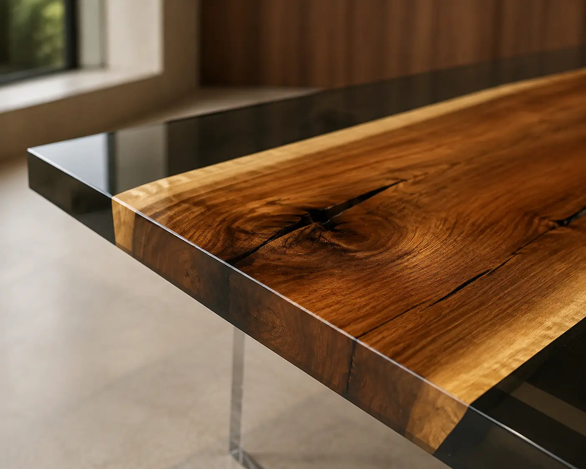 Shadow Margins Smoky Black Transparent Epoxy Walnut Dining Table DT37