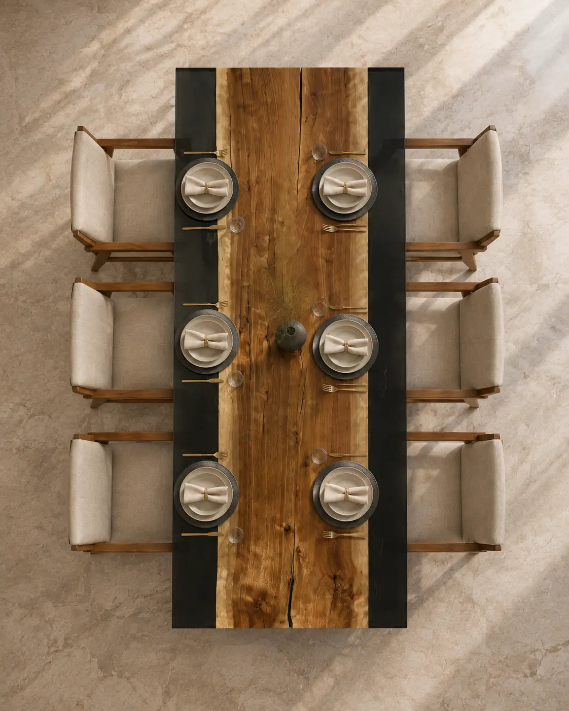 Shadow Margins Smoky Black Transparent Epoxy Walnut Dining Table DT37