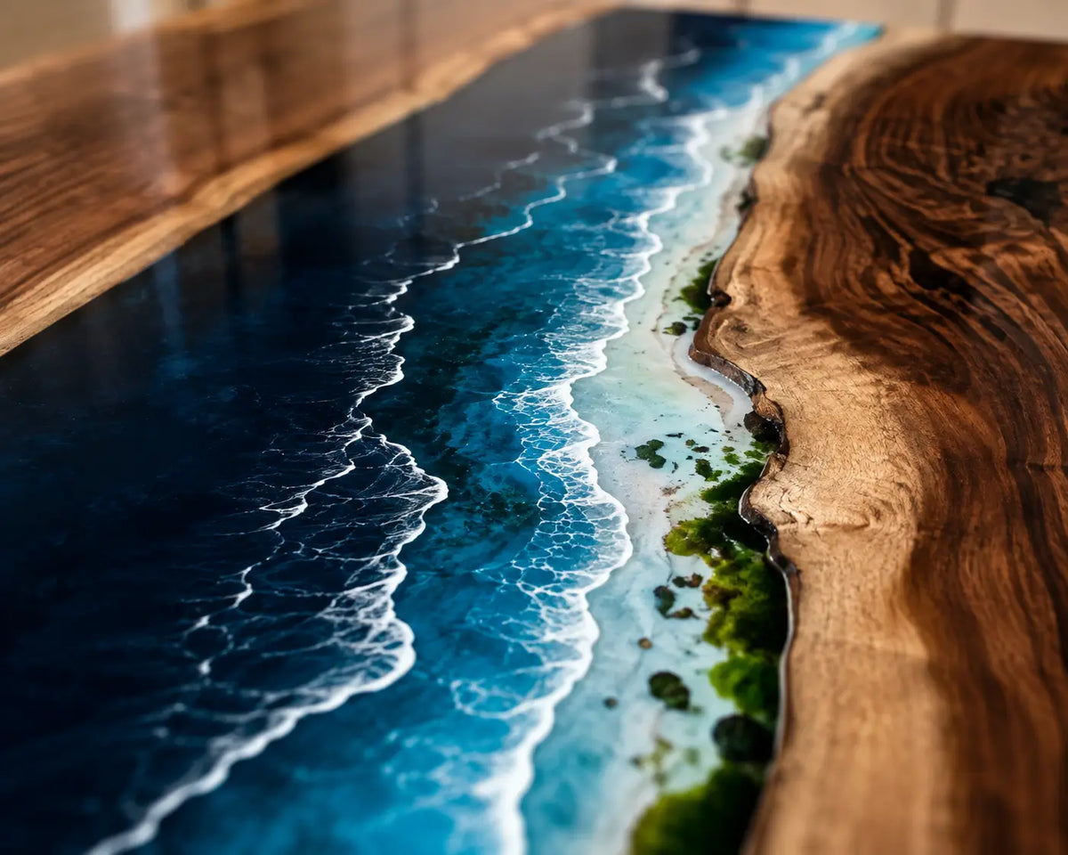 Midnight Tide Midnight Blue & Turquoise & White Surf Epoxy River Walnut Dining Table DT36