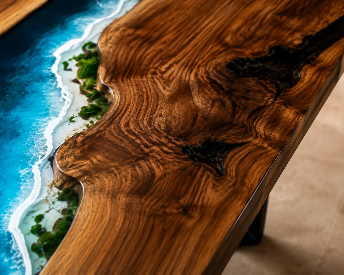 Midnight Tide Midnight Blue & Turquoise & White Surf Epoxy River Walnut Dining Table DT36