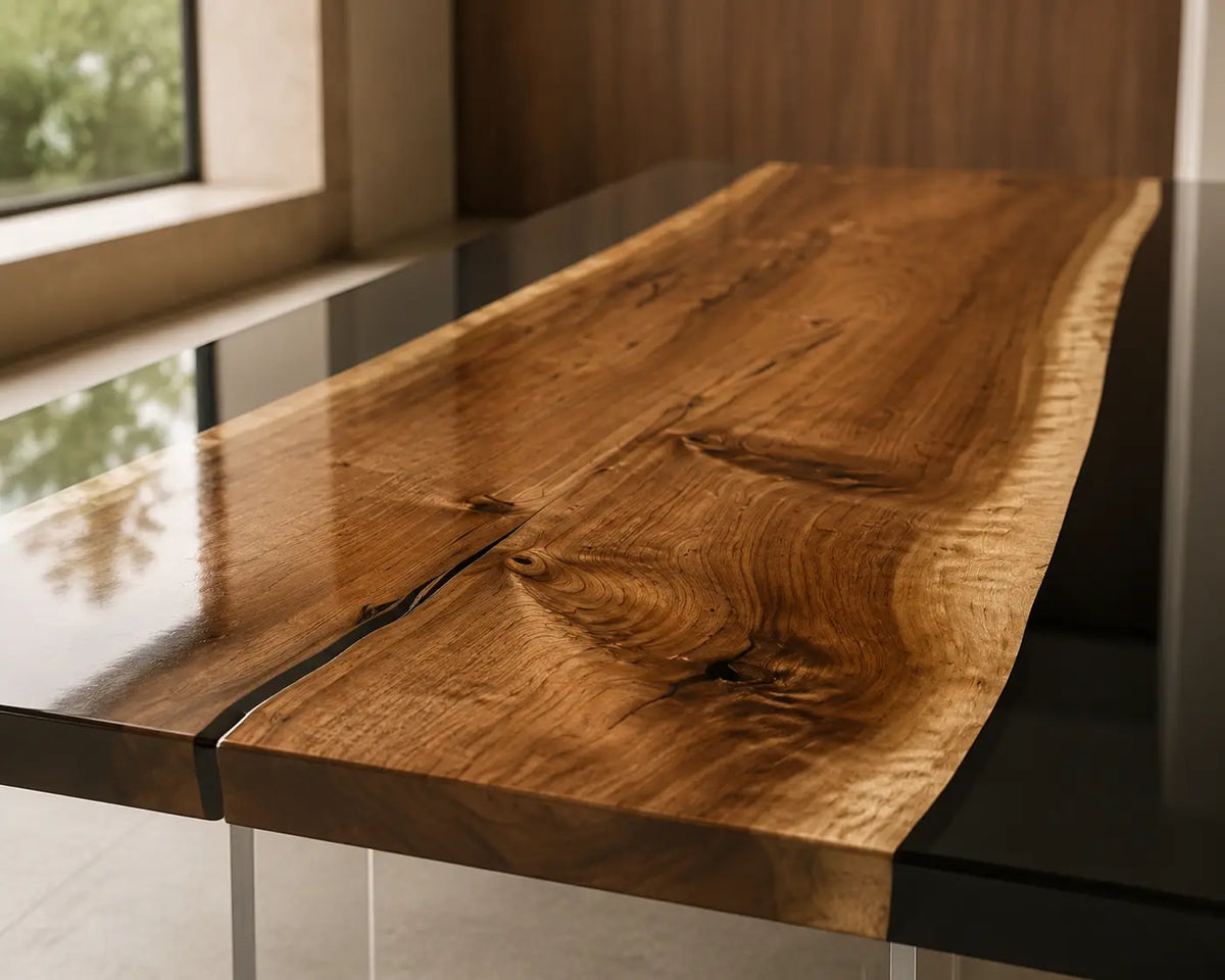 Shadow Margins Smoky Black Transparent Epoxy Walnut Dining Table DT37