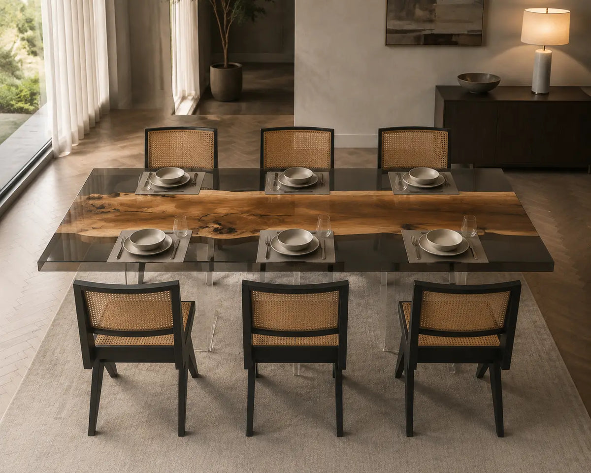 Lucent Gallery crystal clear epoxy walnut dining table DT38