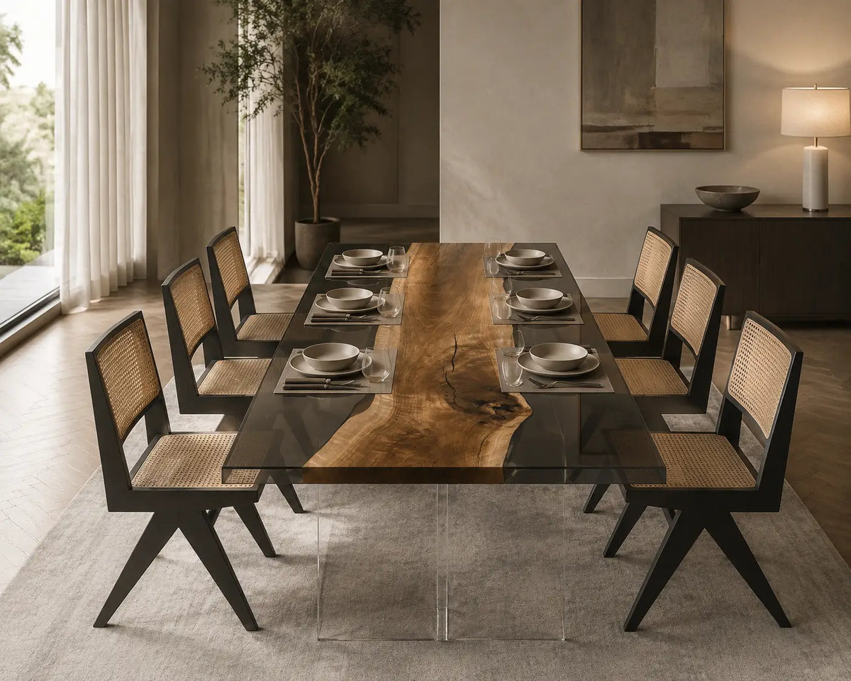 Lucent Gallery Crystal Clear Epoxy Walnut Dining Table DT38
