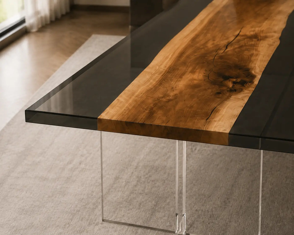 Lucent Gallery Crystal Clear Epoxy Walnut Dining Table DT38