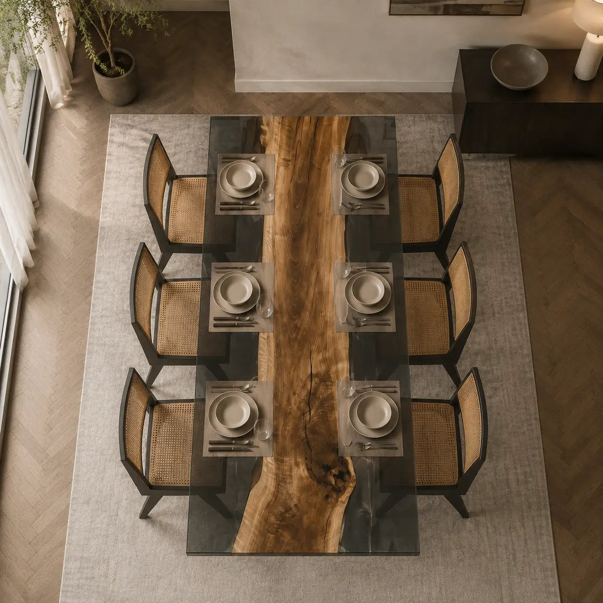 Lucent Gallery Crystal Clear Epoxy Walnut Dining Table DT38