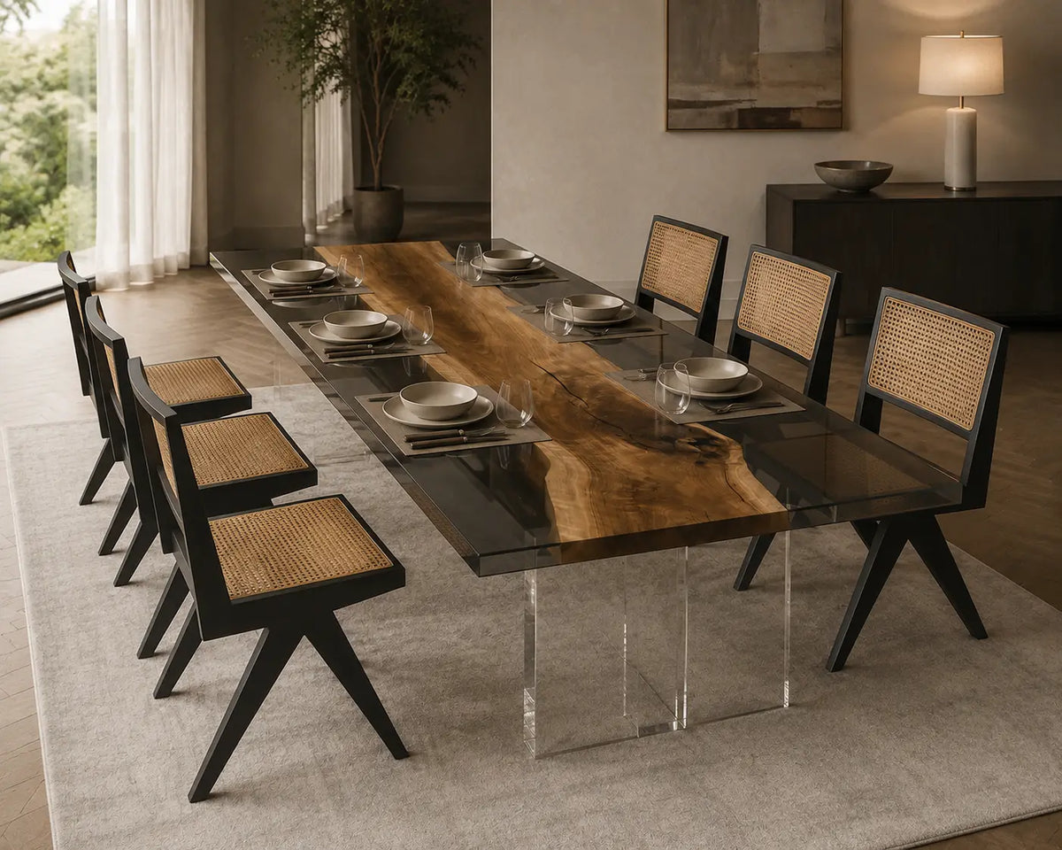 Lucent Gallery Crystal Clear Epoxy Walnut Dining Table DT38