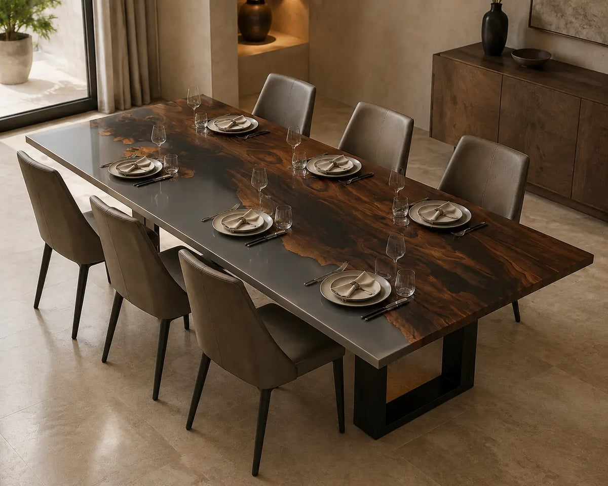 Smoked Forest smoky transparent gray epoxy walnut dining table DT39