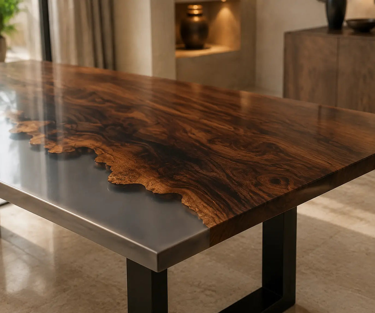 Smoked Forest Smoky Transparent Gray Epoxy Walnut Dining Table DT39
