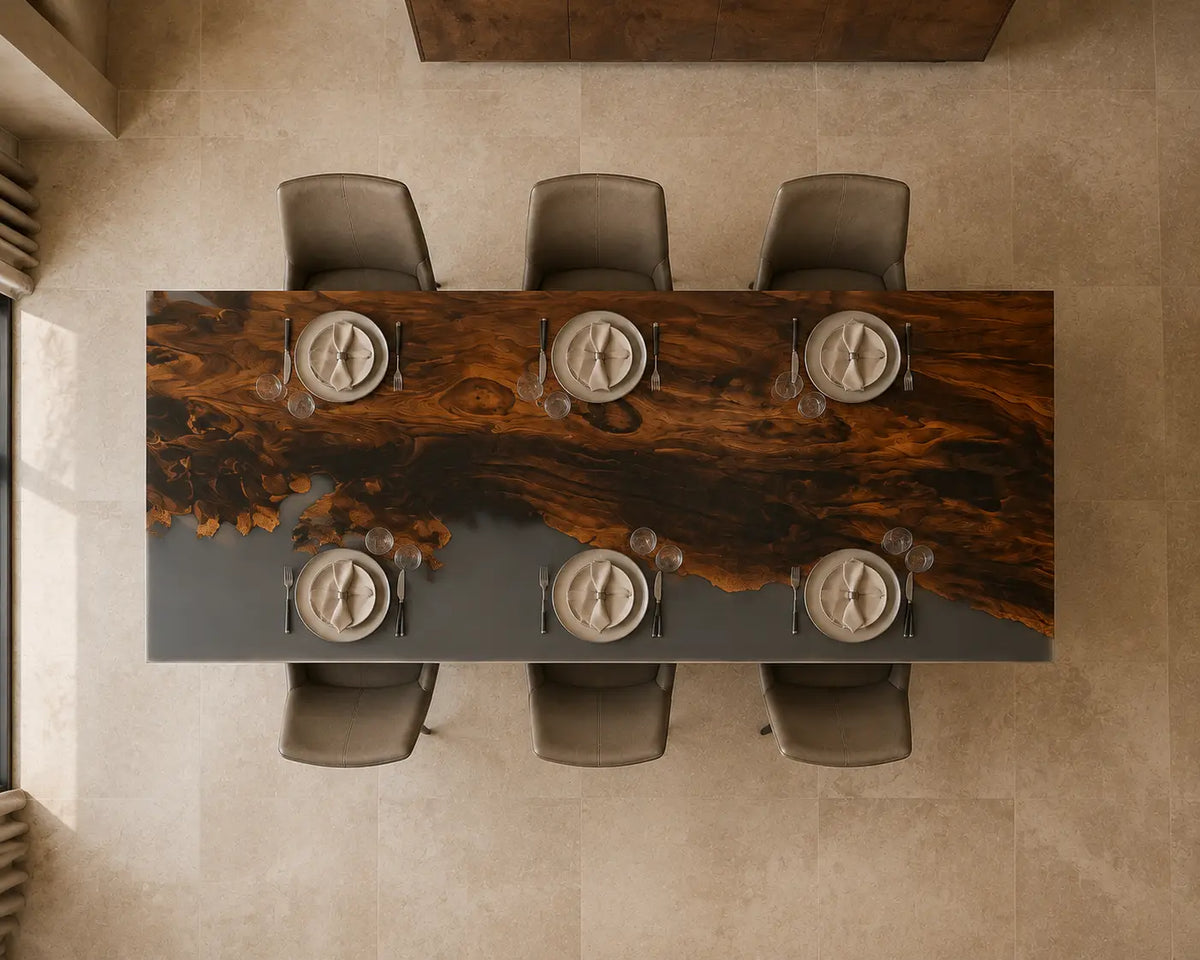 Smoked Forest Smoky Transparent Gray Epoxy Walnut Dining Table DT39