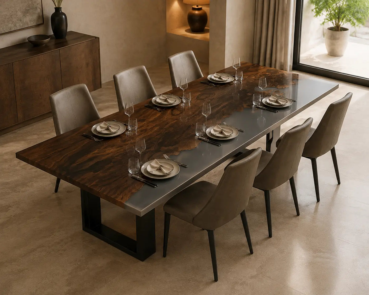 Smoked Forest Smoky Transparent Gray Epoxy Walnut Dining Table DT39