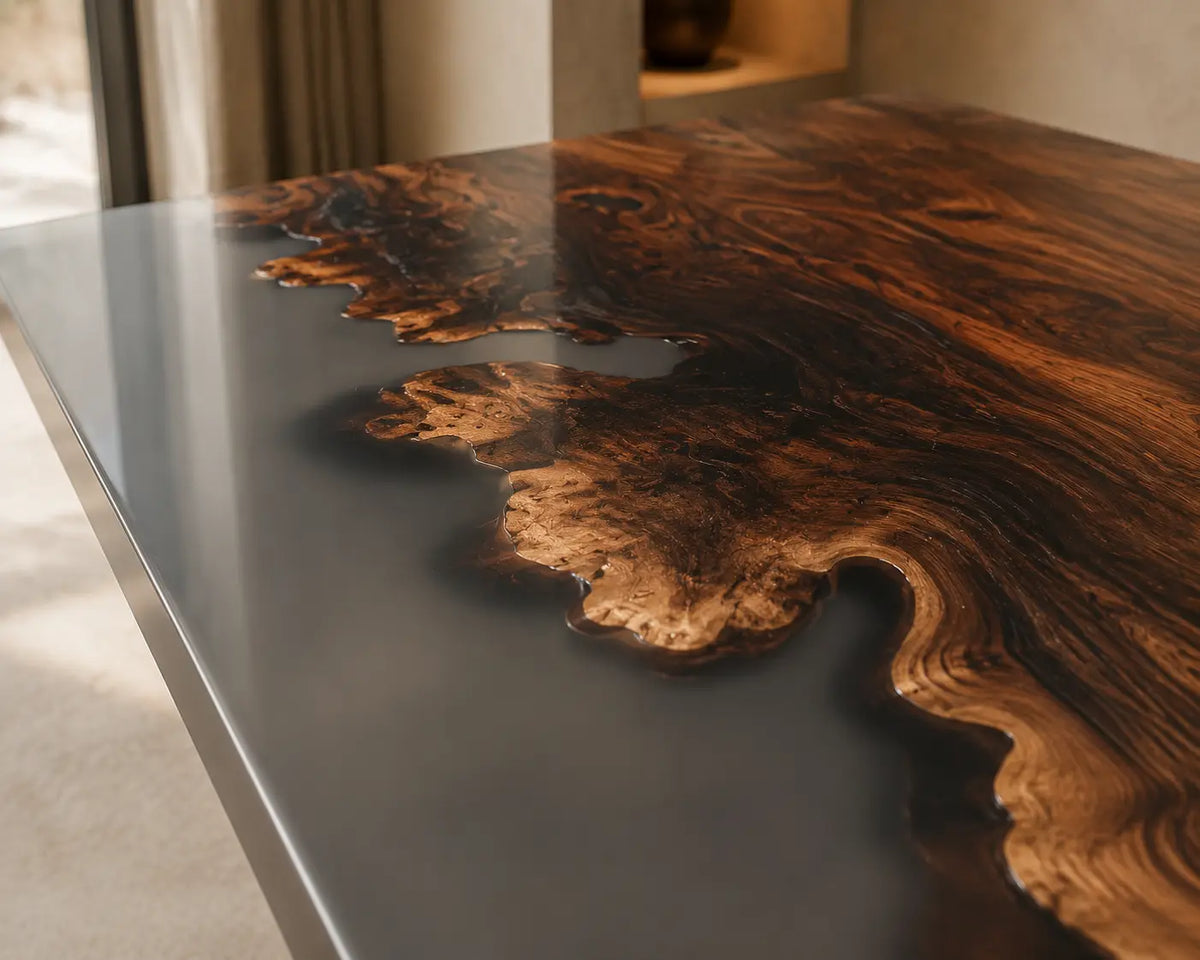 Smoked Forest Smoky Transparent Gray Epoxy Walnut Dining Table DT39