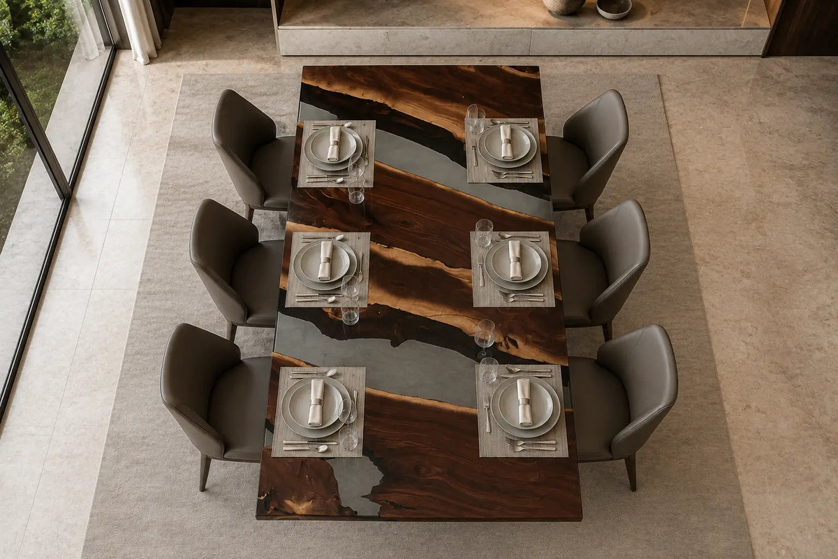 Crystal Strata Crystal Clear Epoxy Walnut Dining Table DT40