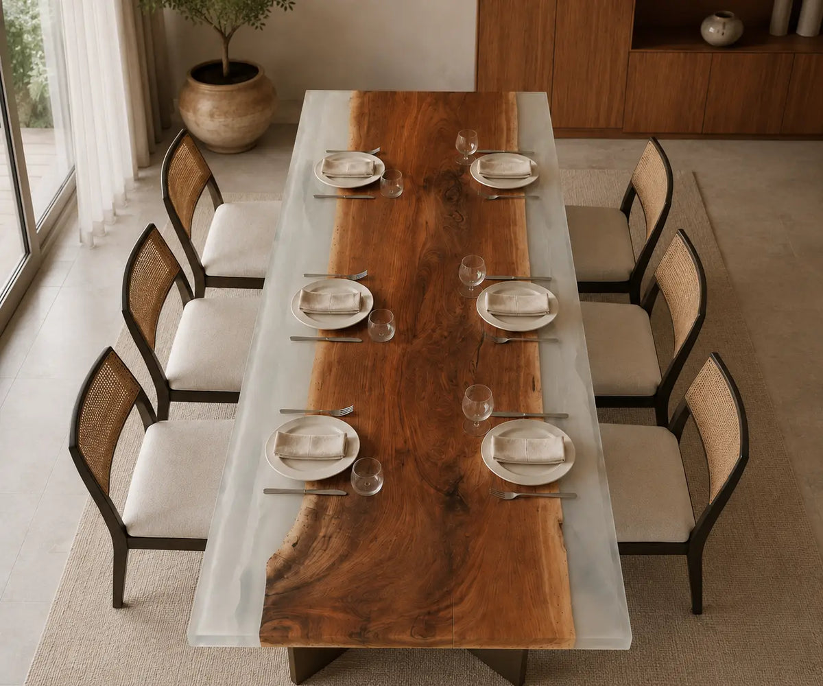 Clear Frame crystal clear epoxy walnut dining table DT41