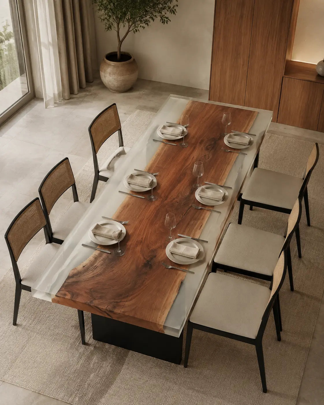 Clear Frame Crystal Clear Epoxy Walnut Dining Table DT41
