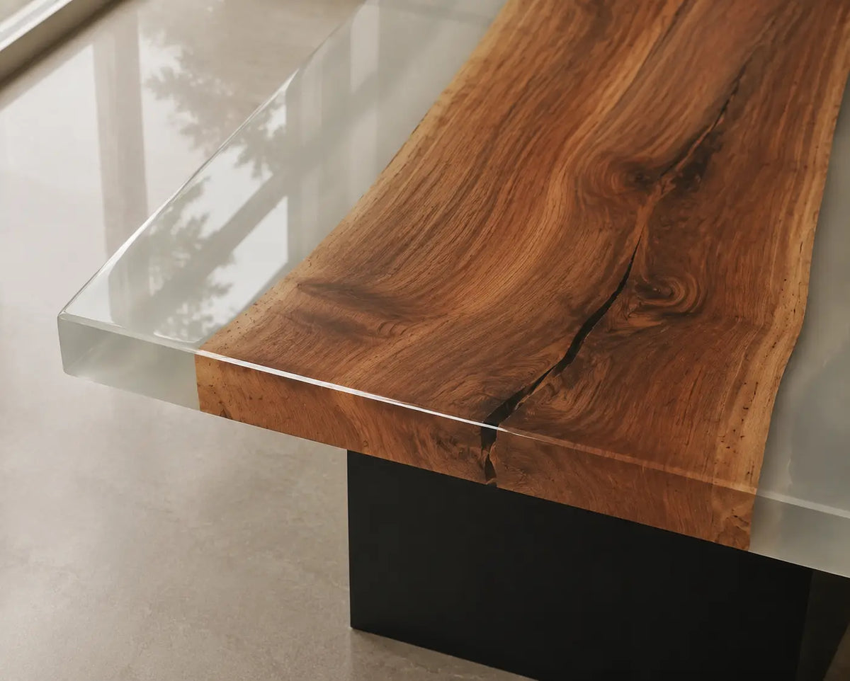 Clear Frame Crystal Clear Epoxy Walnut Dining Table DT41