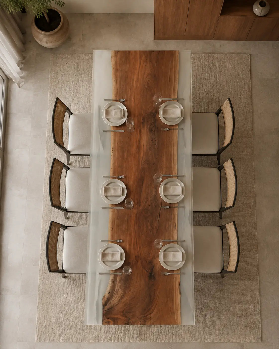 Clear Frame Crystal Clear Epoxy Walnut Dining Table DT41