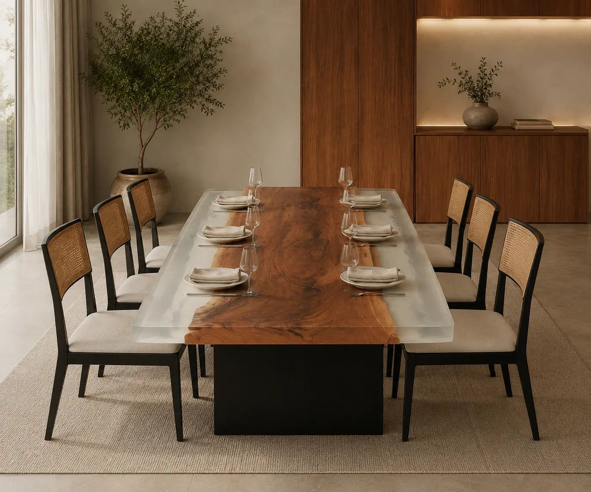 Clear Frame Crystal Clear Epoxy Walnut Dining Table DT41