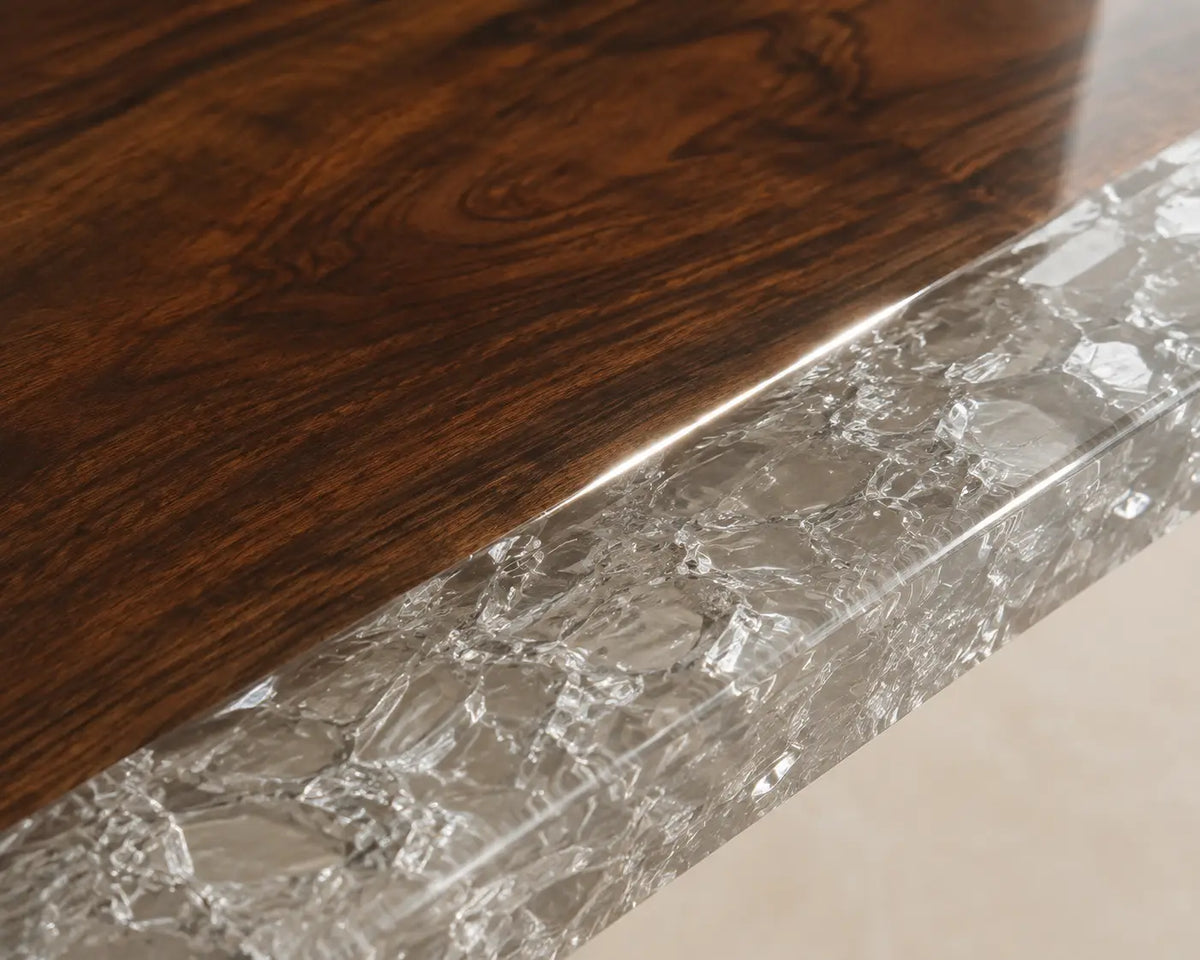 Icebound Edge Crystal Clear & White Crystal Aggregate Epoxy Walnut Dining Table DT42