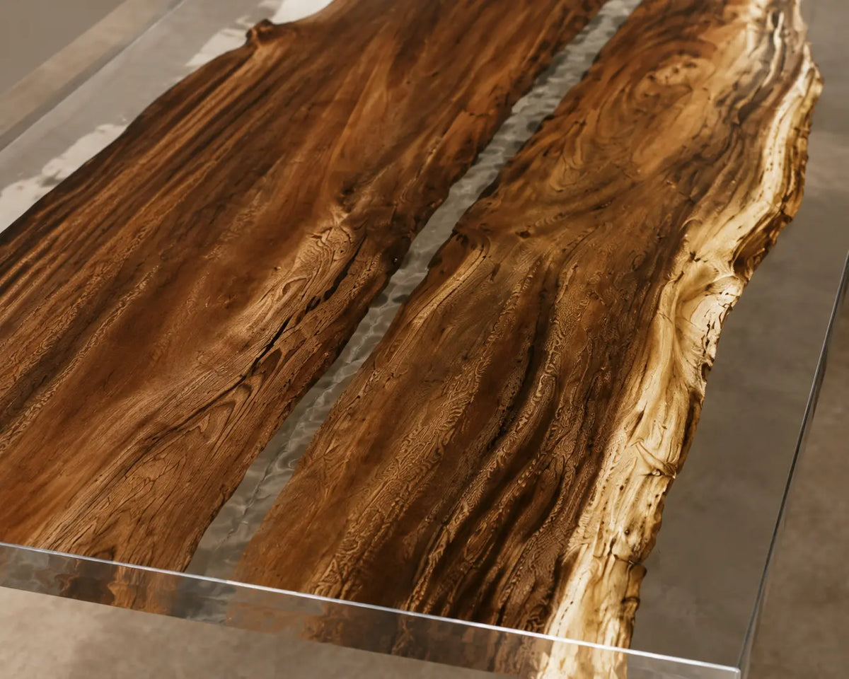 Lucent Rift Crystal Clear Epoxy River Walnut Dining Table DT43