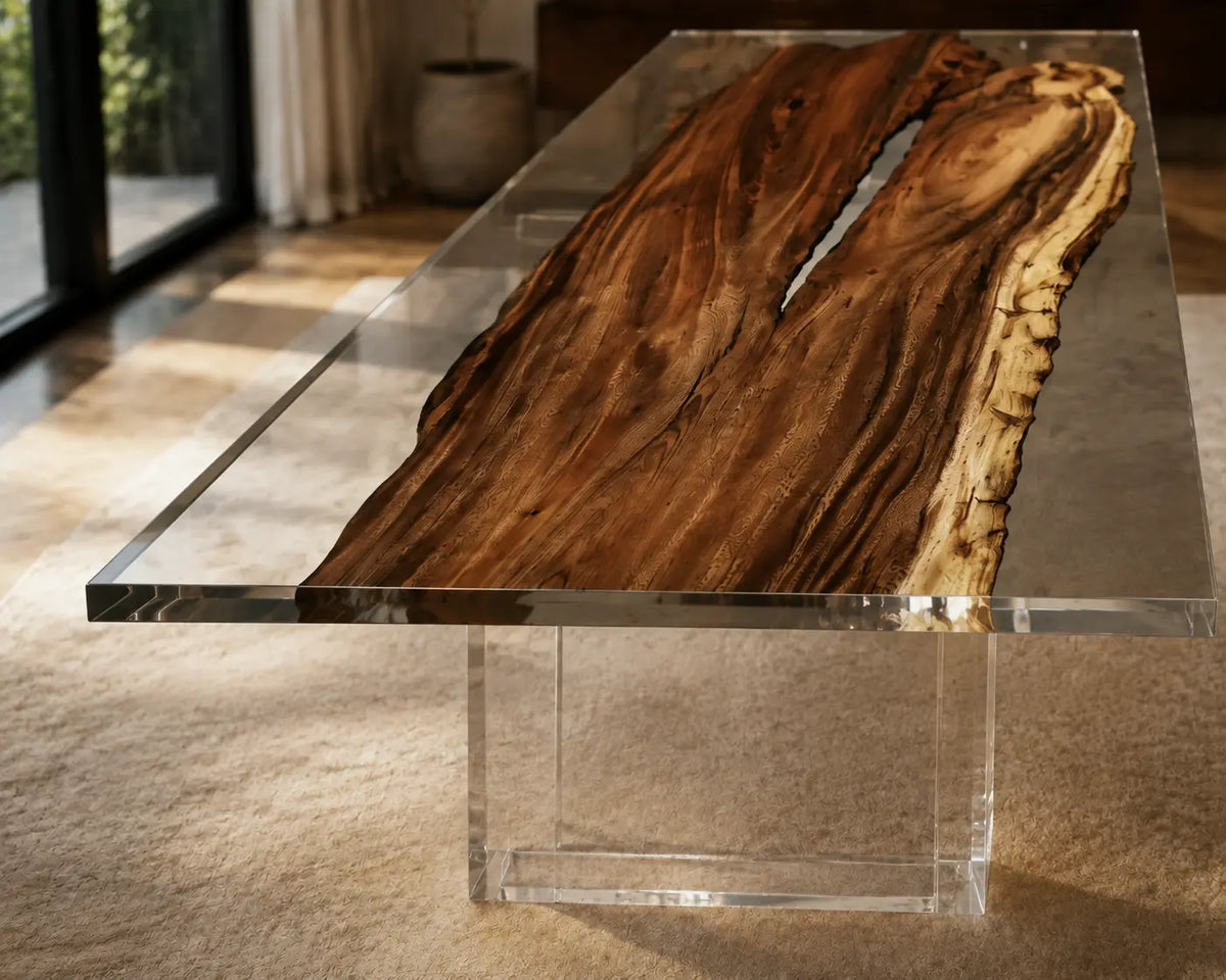 Lucent Rift Crystal Clear Epoxy River Walnut Dining Table DT43