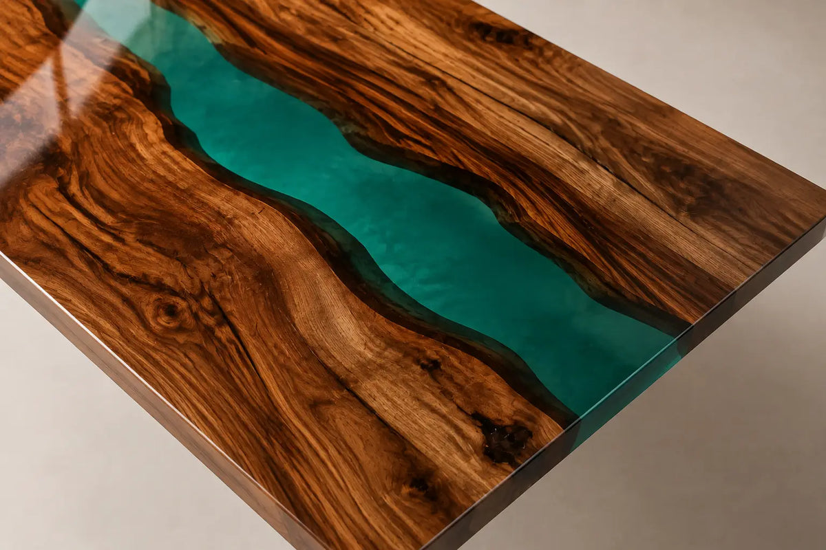 Emerald Channel Emerald Green Epoxy River Walnut Dining Table DT44