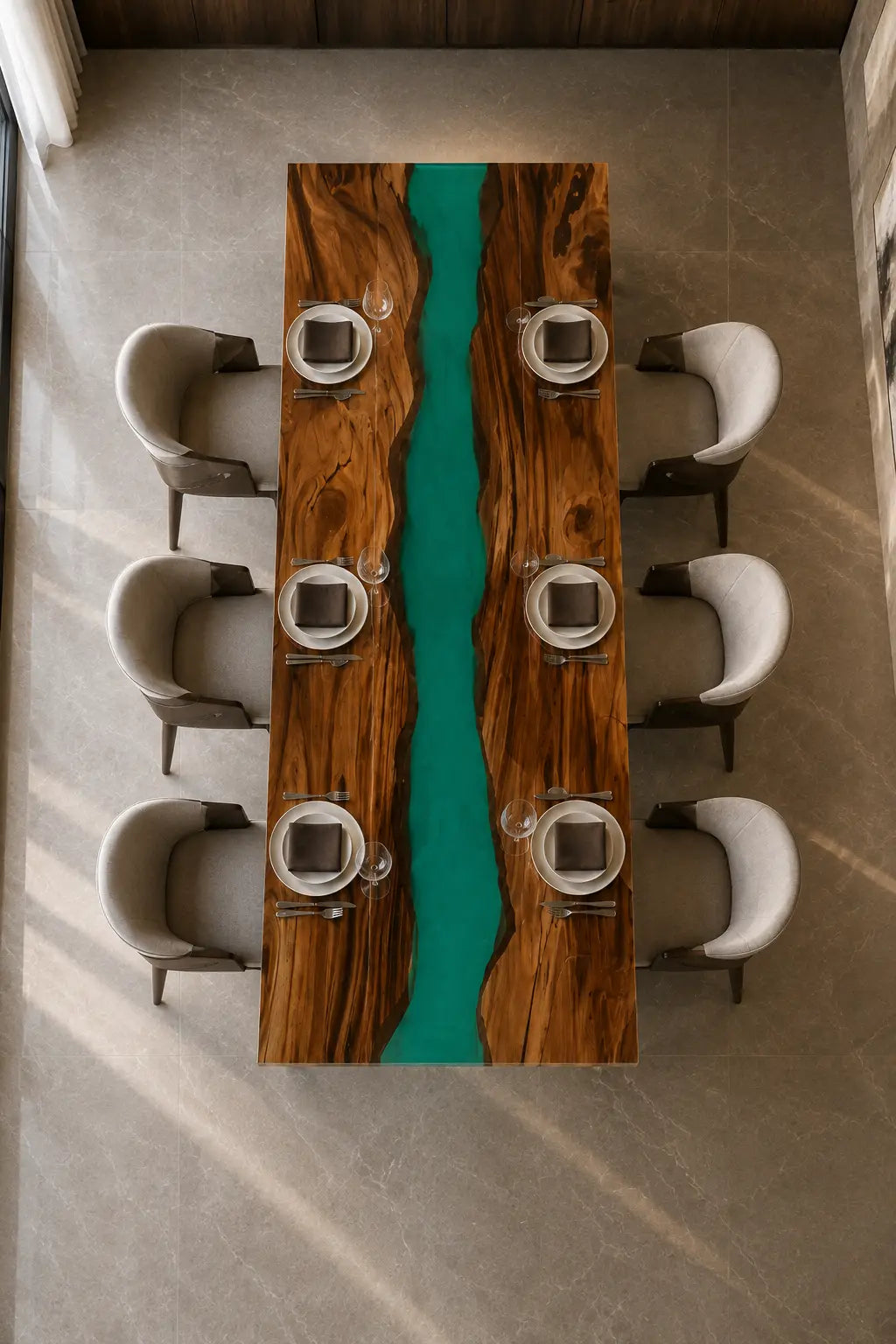 Emerald Channel Emerald Green Epoxy River Walnut Dining Table DT44