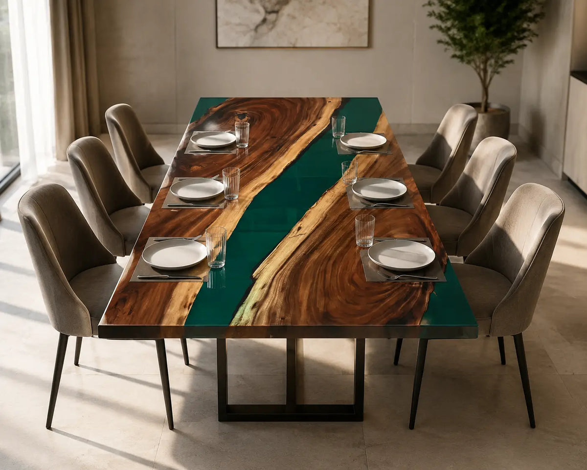 Emerald Corridor Emerald Green Epoxy River Walnut Dining Table DT45