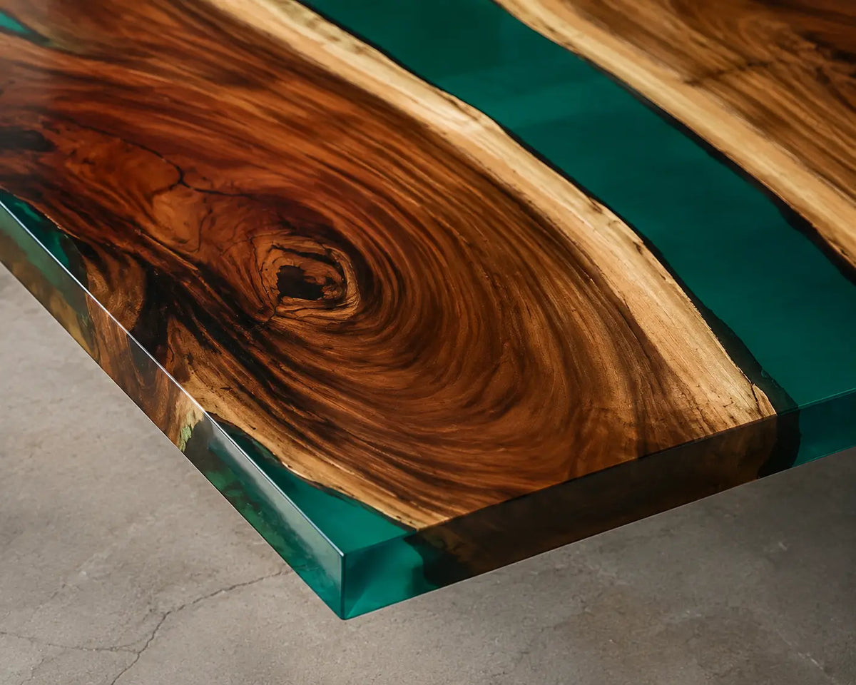 Emerald Corridor Emerald Green Epoxy River Walnut Dining Table DT45