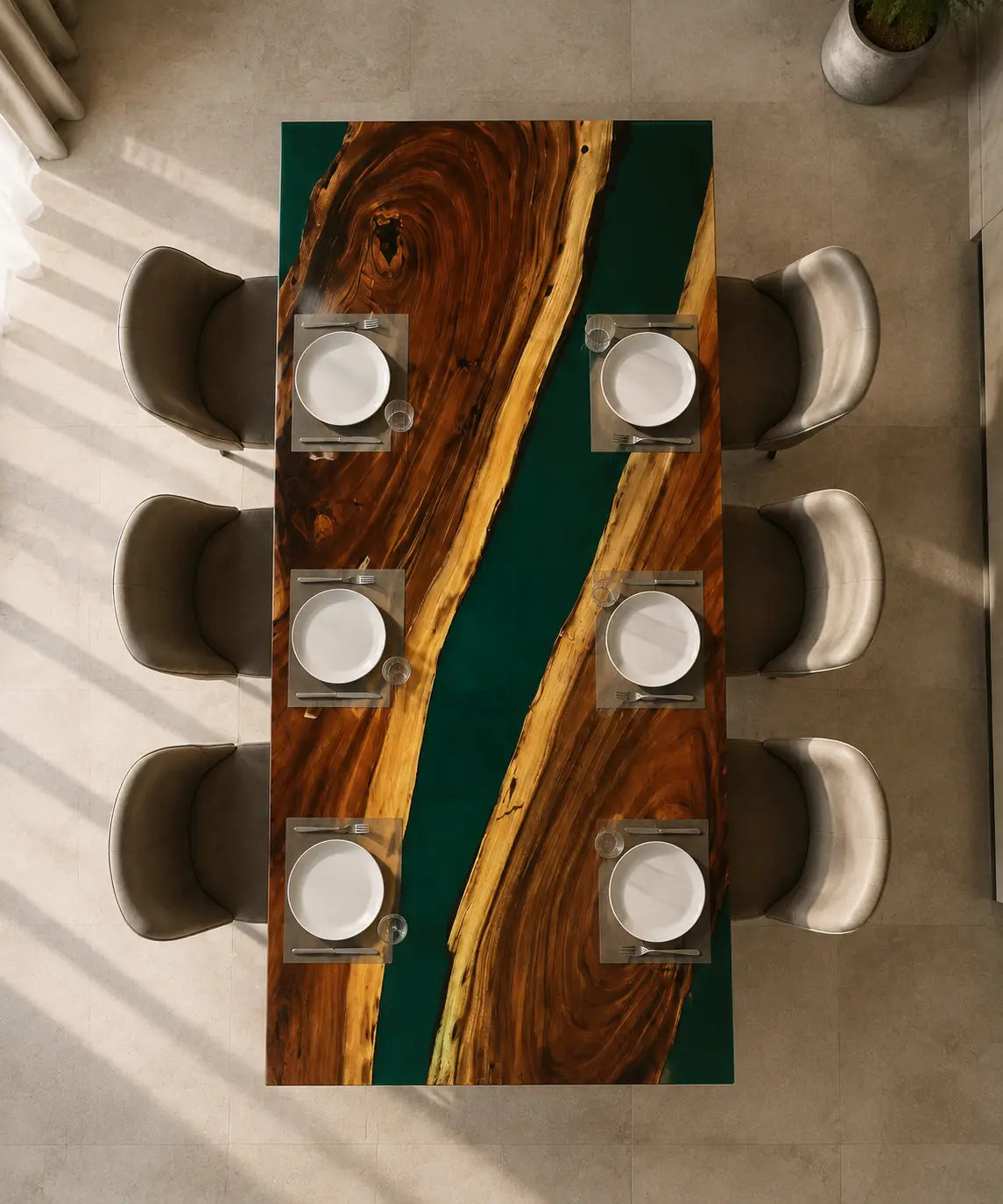 Emerald Corridor Emerald Green Epoxy River Walnut Dining Table DT45