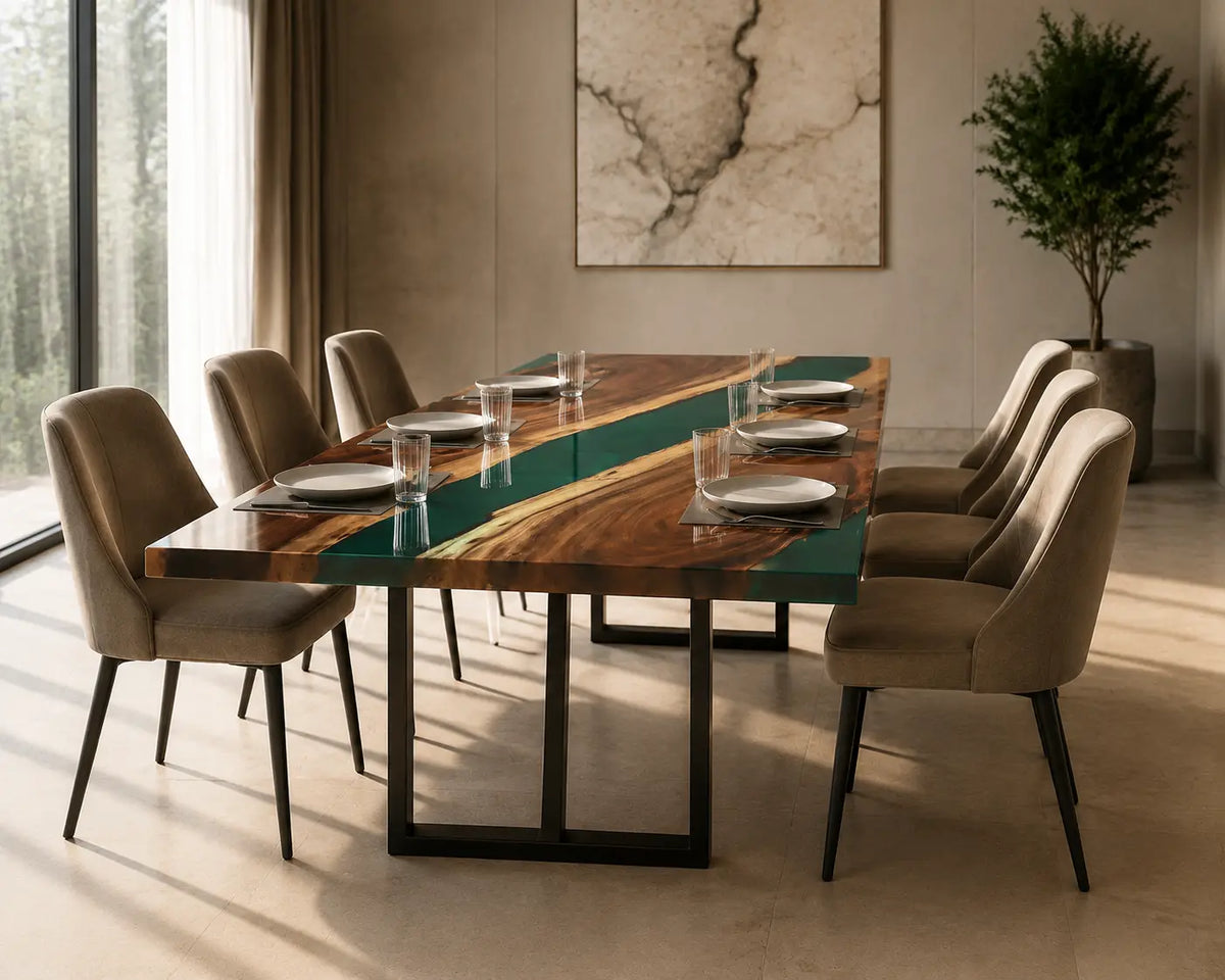 Emerald Corridor Emerald Green Epoxy River Walnut Dining Table DT45
