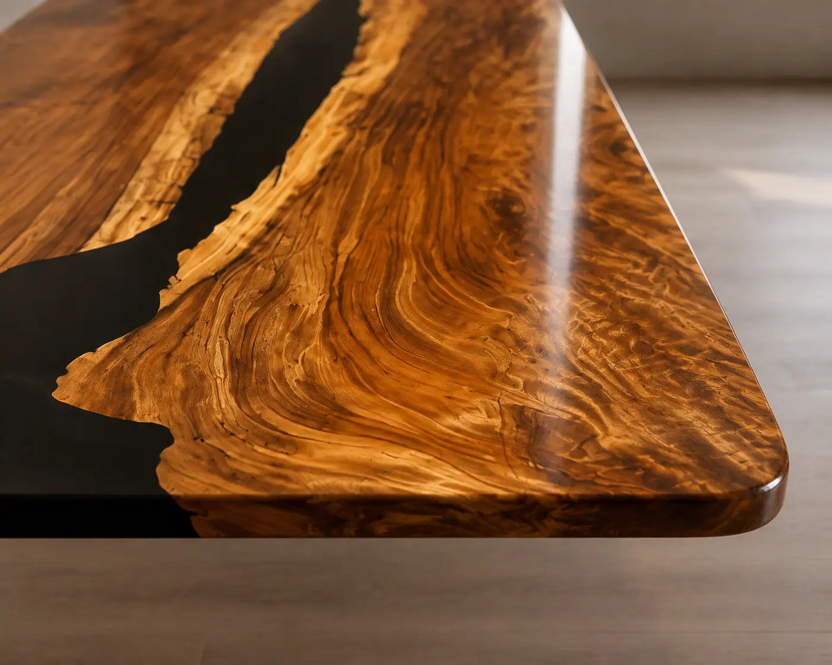 Onyx Rift Opaque Black Epoxy River Walnut Dining Table DT46