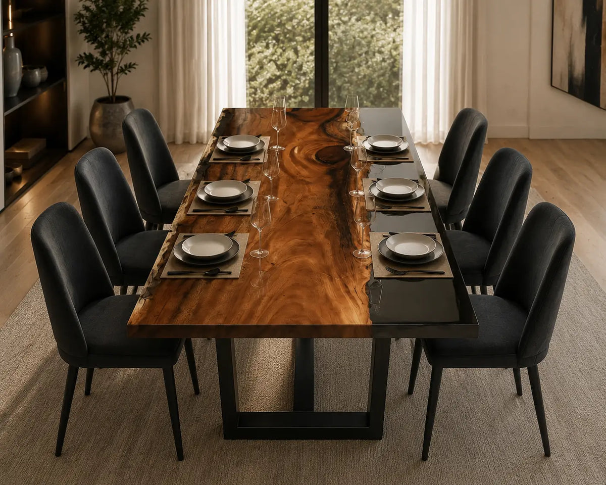 Lucent Border Crystal Clear Epoxy Walnut Dining Table DT47