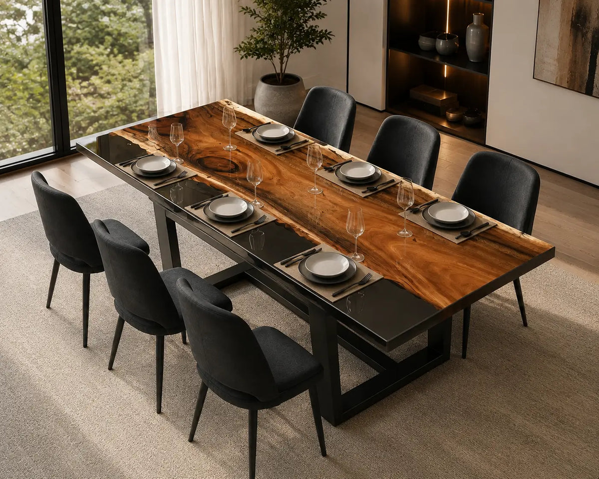 Lucent Border Crystal Clear Epoxy Walnut Dining Table DT47