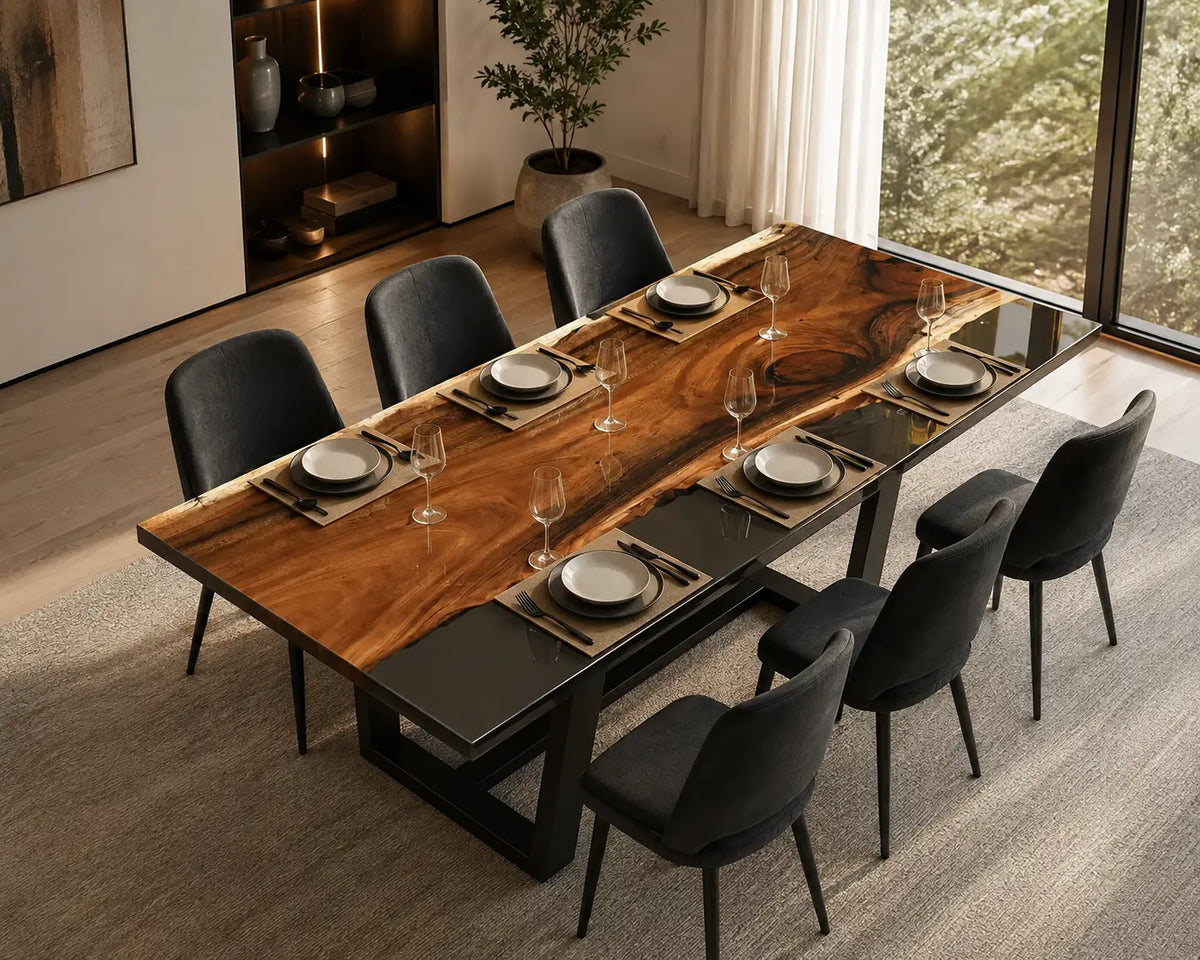 Lucent Border Crystal Clear Epoxy Walnut Dining Table DT47