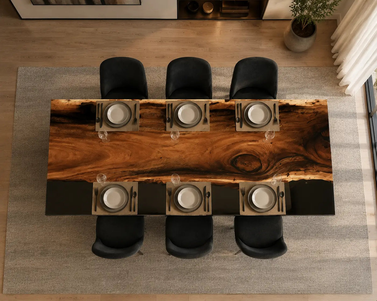 Lucent Border crystal clear epoxy walnut dining table DT47