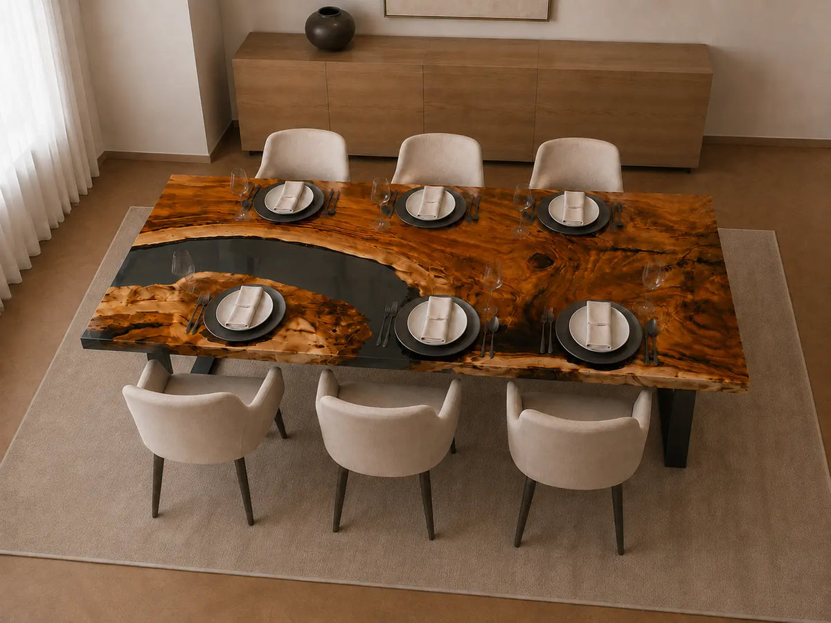Smoked Burl Smoky Transparent Gray Epoxy River Walnut Dining Table DT48