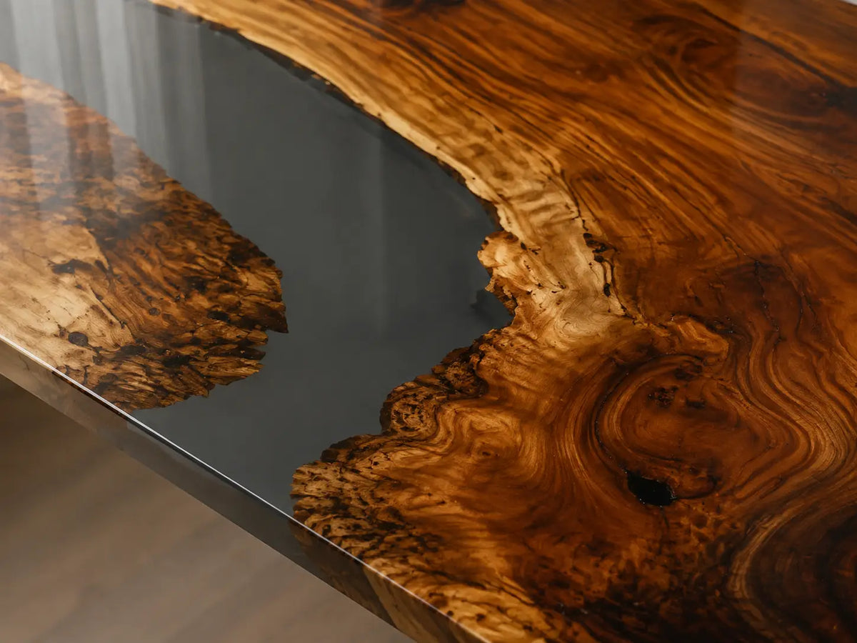 Smoked Burl Smoky Transparent Gray Epoxy River Walnut Dining Table DT48