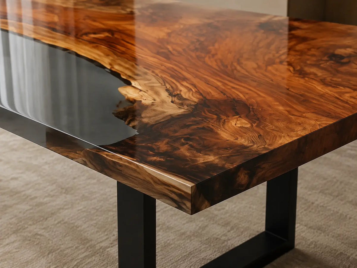 Smoked Burl Smoky Transparent Gray Epoxy River Walnut Dining Table DT48