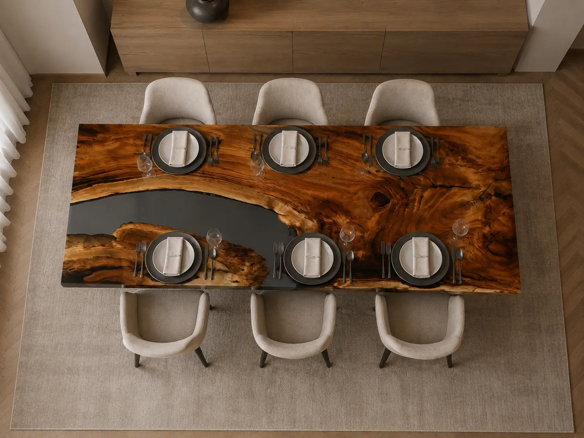 Smoked Burl Smoky Transparent Gray Epoxy River Walnut Dining Table DT48