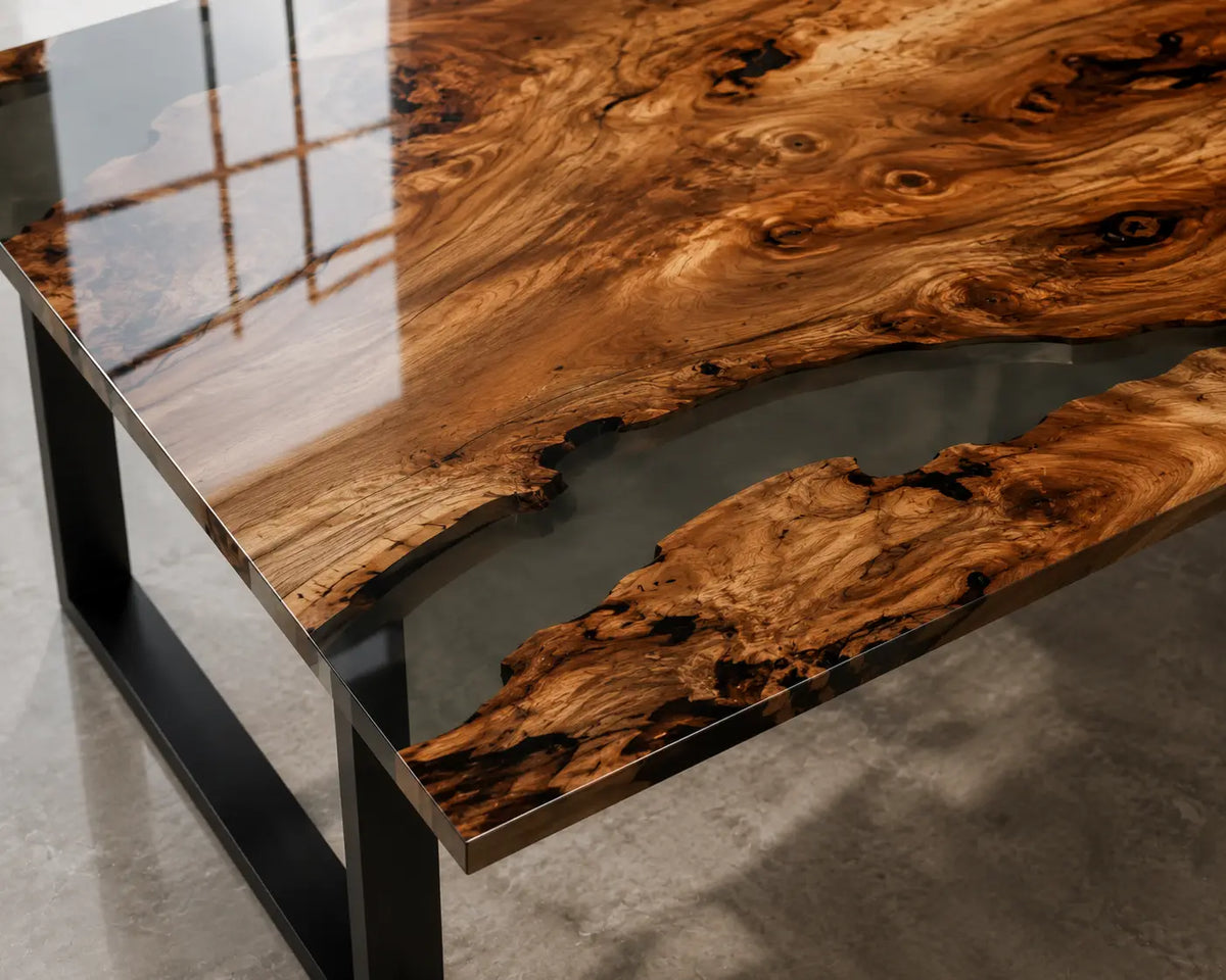 Ashen Border Smoky Transparent Gray Epoxy Walnut Dining Table DT49