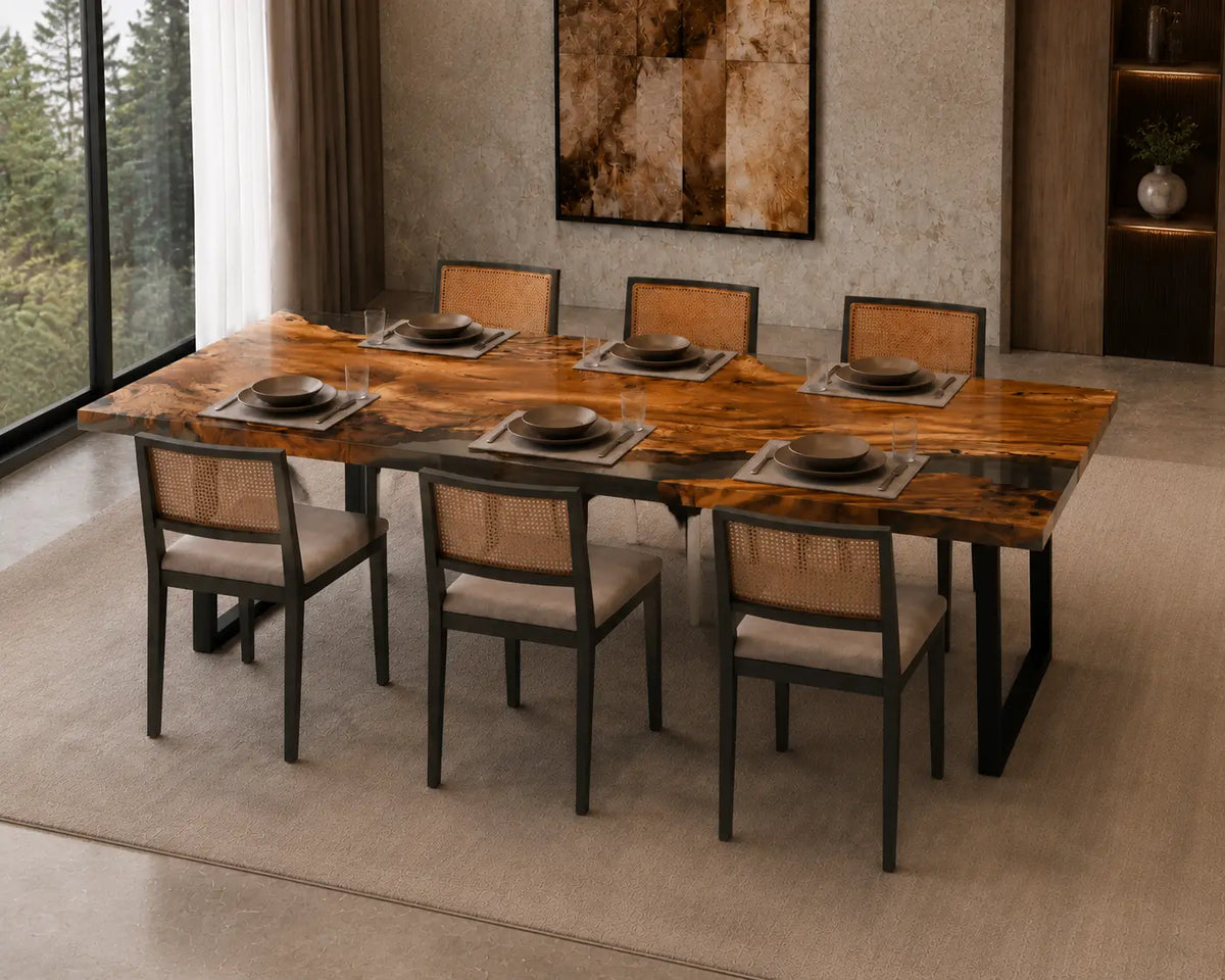 Ashen Border Smoky Transparent Gray Epoxy Walnut Dining Table DT49