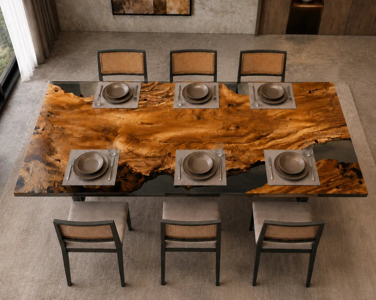 Ashen Border Smoky Transparent Gray Epoxy Walnut Dining Table DT49