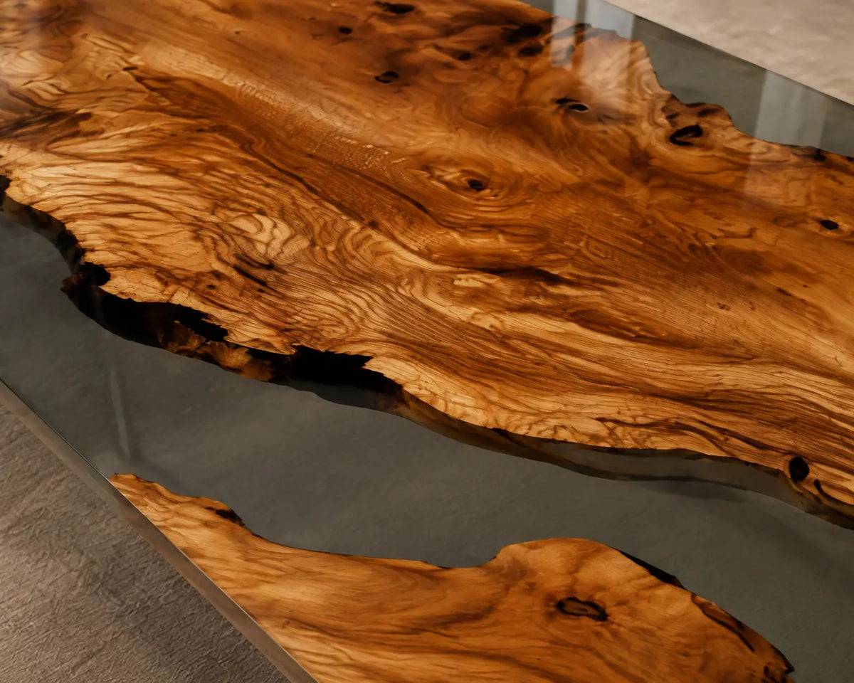 Ashen Border Smoky Transparent Gray Epoxy Walnut Dining Table DT49