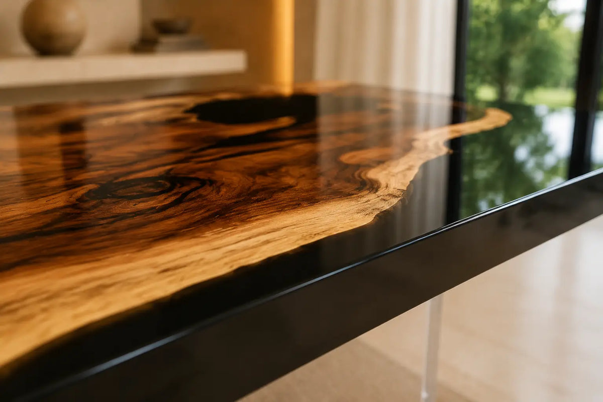 Onyx Divide Opaque Black Epoxy River Walnut Dining Table DT50