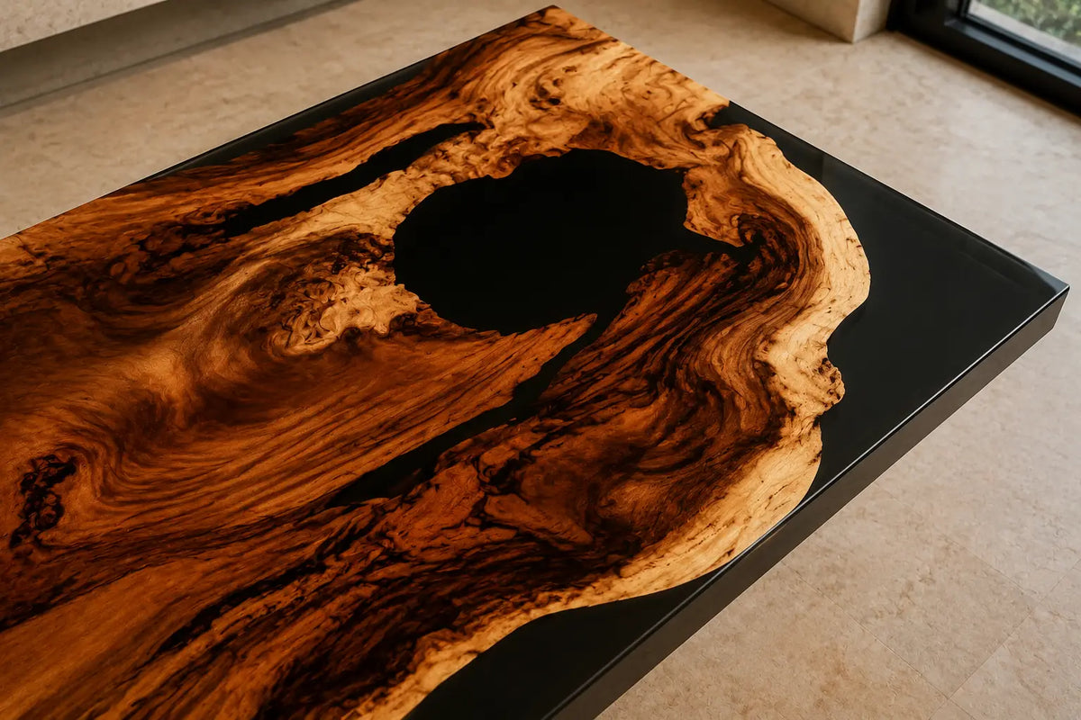 Onyx Divide Opaque Black Epoxy River Walnut Dining Table DT50